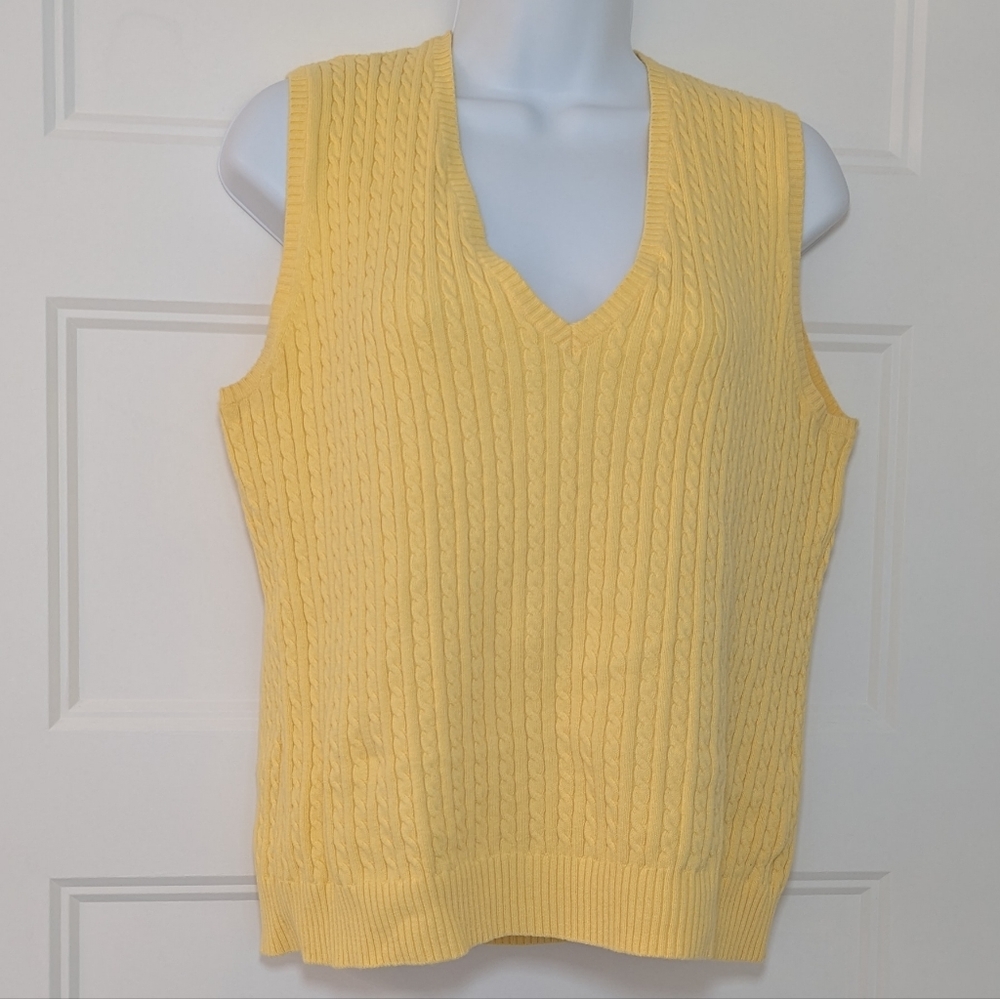 L.L.Bean‎ Yellow Cable Knit Sweater Vest Cotton Blend Women’s Large